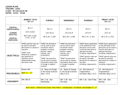 LESSON PLANS TEACHER: LEGO CLASS: AP CALCULUS AB