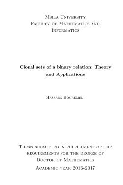 Msila University Faculty of Mathematics and Informatics Clonal sets