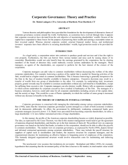 Corporate Governance: Theory and Practice