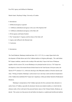 Free Will, Agency and Selfhood in Rāmānuja