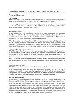 China-New Zealand Initiatives, Announced 27