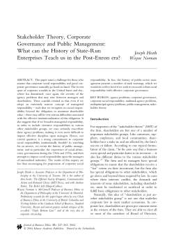 Stakeholder Theory, Corporate Governance and