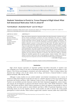 Students` Intentions to Persist in, Versus Dropout of High School