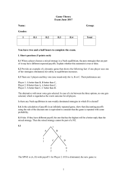 Game Theory Exam June 2017 Name: Group: Grades: I II.1 II.2 II.3 II