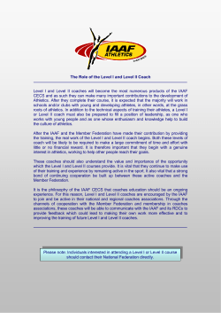 The Role of the Level I - II Coach