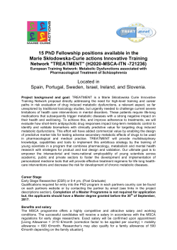 15 PhD Fellowship positions available in the Marie Skłodowska