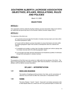 SALA Bylaws and Regulations - Southern Alberta Lacrosse