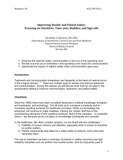 Focusing on Checklists, Time-outs, Huddles, and Sign-offs