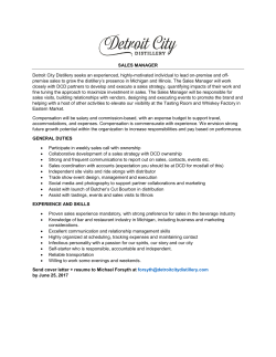 SALES MANAGER Detroit City Distillery seeks an experienced
