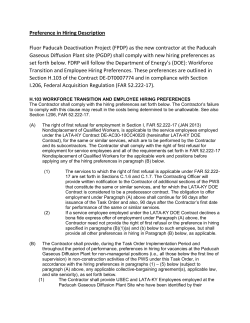 Preference in Hiring Description Fluor Paducah Deactivation Project