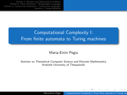 Computational Complexity I: From finite automata to Turing machines