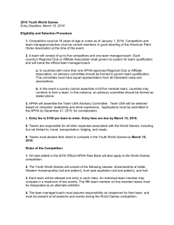 2016 Youth World Games Entry Deadline: March 15