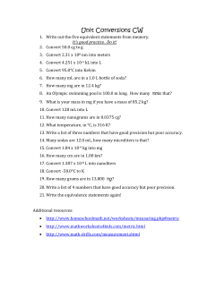 Unit Conversions CW Write out the five equivalent statements from