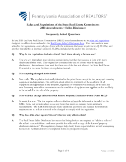 Seller Disclosure Frequently Asked Questions