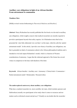 Ancillary Care Obligations in Light of an African Bioethic: From