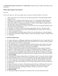 What Video Games Can Teach Us