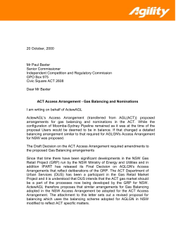 ACT Access Arrangments - Gas Balancing and Nominations