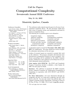Call for Papers Computational Complexity Seventeenth Annual