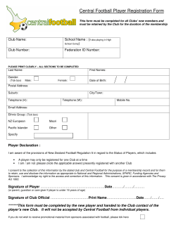 Central Football Player Registration Form
