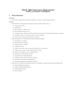 Math 302 Outcome Statements with Lectures Outlines