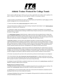 Athletic Trainer Protocol for College Tennis