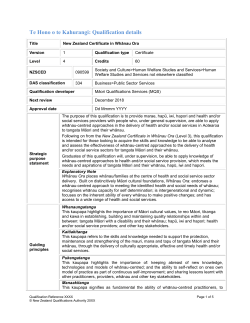 New Zealand Certificate in Whānau Ora (Level 4) Credits 60
