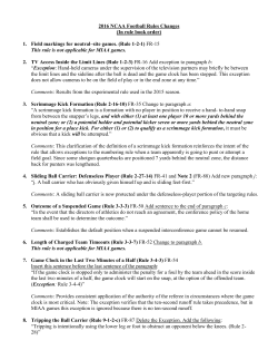 2016 NCAA Football Rules Changes (In rule book order) 1. Field