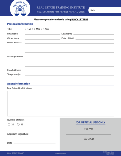 REAL ESTATE TRAINING INSTITUTE Personal Information Agent