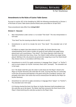 Amendment to the Rules of Casino Table Games &ndash; Division 17