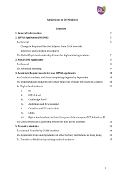Admission Notes - Faculty of Medicine, The Chinese University of