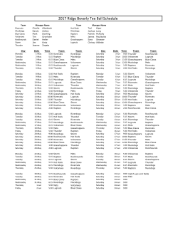 2017 Ridge Beverly Tee Ball Schedule