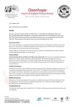 13th October 2014 Dear Parents/Carers and children, Reading We