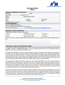 RISK LIABILITY WAIVER AUM 2017 PLAYER INFORMATION Have