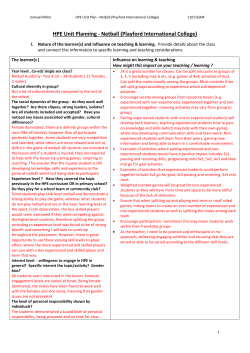 HPE Netball Unit Plan