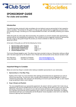 SPONSORSHIP GUIDE For clubs and societies