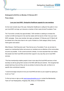 Embargoed to 00.01hrs on Monday 14 February 2011 Press release