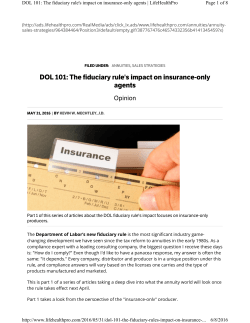 DOL 101: The fiduciary rule`s impact on insurance