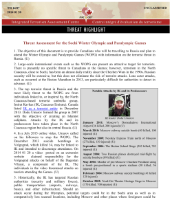 Threat Assessment for the Sochi Winter Olympic and Paralympic