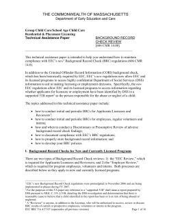 EEC`s Technical Assistance Paper on Background Record Checks