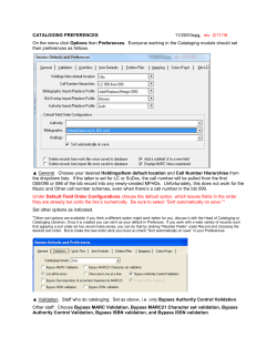 CATALOGING PREFERENCES 11/20/03spg