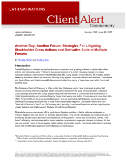 Another Day, Another Forum: Strategies For Litigating Stockholder