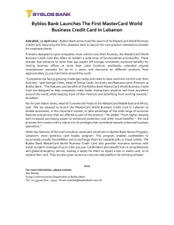 Byblos Bank Launches The First MasterCard World Business Credit
