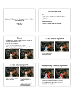 Announcements Stereo A very simple algorithm A very