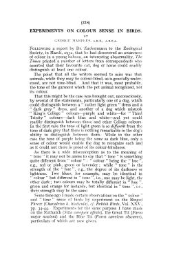 (238) EXPERIMENTS ON COLOUR SENSE IN BIRDS. FOLLOWING