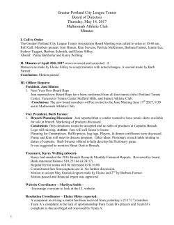 Greater Portland City League Tennis Board of Directors Thursday