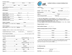 Coalition For Kids, Inc. Summer Enrollment Form