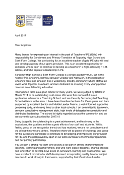 Letter to Applicants &ndash; Teacher of PE