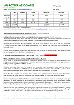 12 th Aug 2016 1ppl milk price increase for suppliers to Pensworth