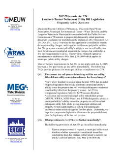 2013 Wisconsin Act 274 Landlord-Tenant Delinquent Utility Bill