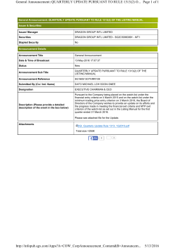 QUARTERLY UPDATE PURSUANT TO RULE 1313(2)